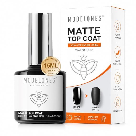modelones Matte Gel Top Coat Chrome Proof, 15ML No Wipe Matte Top Coat | Chrome Isolation Powder-Resist Velvet Finish Gel Polish for Nail Art Painting Long Lasting Manicure DIY Gift for Women