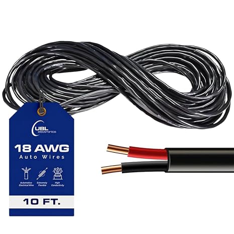 UBL 18 Gauge 2 Conductor Electrical Wire - Automotive Wire (10 Feet) | 18 AWG 2 Conductor Wire Stranded Cable - Weather-Resistant Low Voltage LED Cable - For Powering High Amperage Sirens