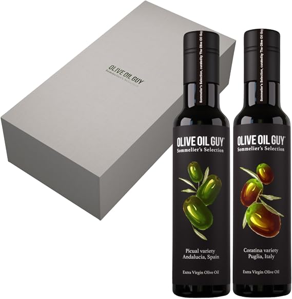 Extra Virgin Olive Oil Gifts Set - Sommelier's Selection - Olive Oil Extra Virgin Cold Pressed Early Harvest EVOO - 250ml each (1*Picual 1*Coratina)