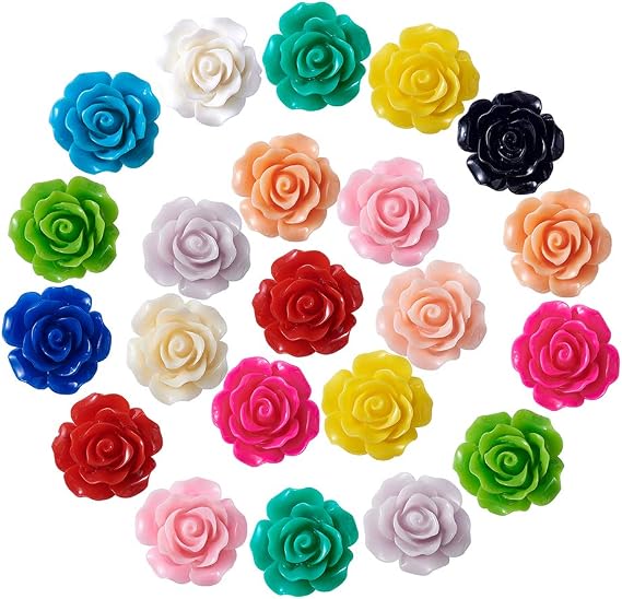 Craftdady 20Pcs Resin Rose Flower Flat Back Cabochons 10mm Undrilled Opaque Random Mixed Colors for Scrapbooking Jewelry Making