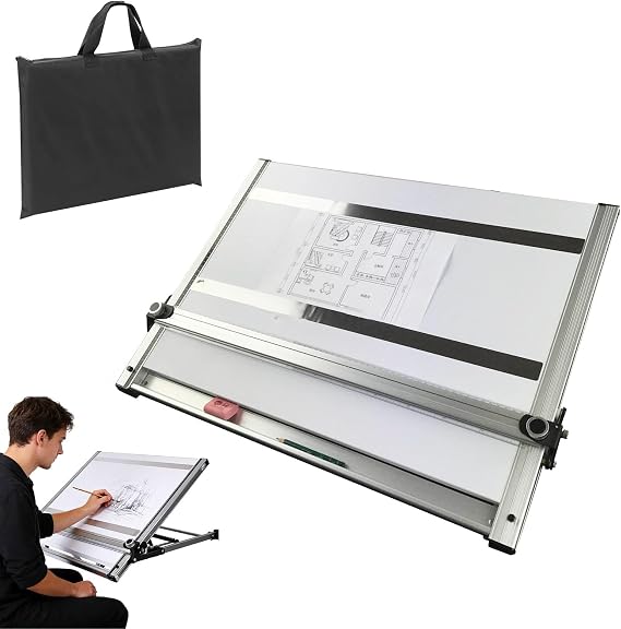 Portable Drawing Board with Adjustable Parallel Motion Bar and Multi-Angle Tilt for Sketching, Drafting, and Painting