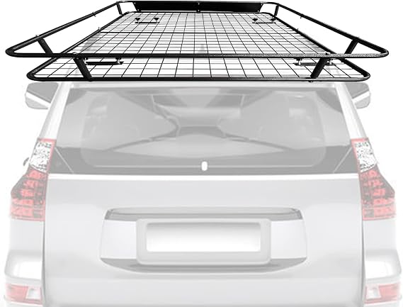 Vehicle Cargo Baskets 350lb Heavy Duty Steel Top Luggage Holder Carrier Simple Roof Box Black Iron with Four Anchors Universal Roof Rack Car Rooftop Basket for SUV, Truck, Car Steel Construction