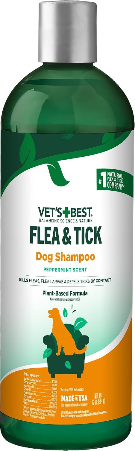 Vet's Best Natural Flea & Tick Dog Shampoo Plant-Based Formula with Cotton Spice Scent Natural Dog Shampoo with Essential Oils for Flea and Tick Support Made in USA 12 oz Bottle