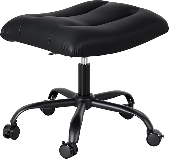 Frassie Mobile Gaming Office Footrest Stool Under Desk Multi-use Height Adjustable Rolling Foot Stool Rest Ottoman (Black)