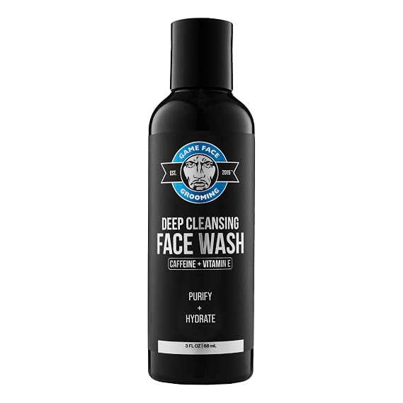 Game Face Grooming Mens Face Wash - Deep Cleansing Face Wash with Caffeine and Vitamin E | Glycerin, Honeysuckle, Aloe Vera, Grape Seed Oil |Purify and Hydrate Your Skin | 3 Fl Oz