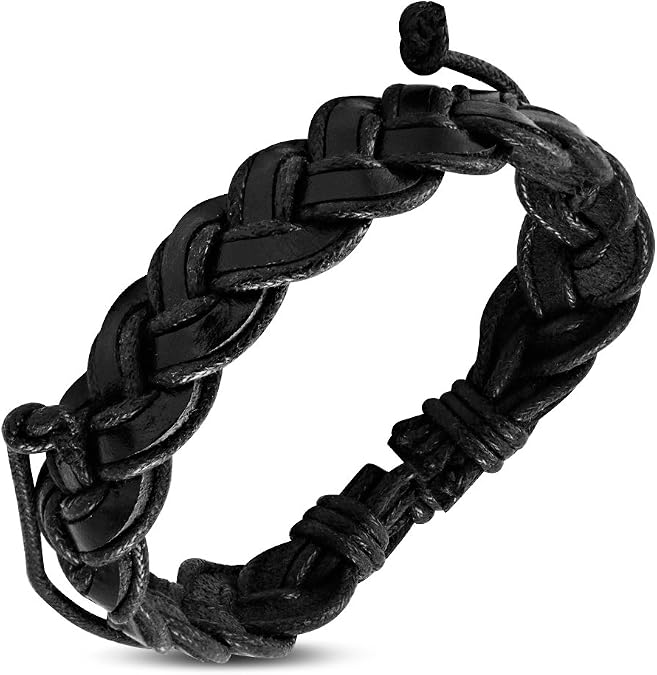 My Daily Styles Multicolor Leather Braided Adjustable Mens Wristband Bracelet