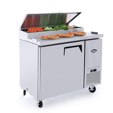 Atosa MPF8201GR 44" Pizza Prep Table Refrigerator for Restaurant Hotel Cafeteria Pizzeria| 1-Section, 2-Shelf, 19-1/4 Cutting Board and 6 (1/3 Size) Pans Included, 14 Cu Ft | Stainless Steel, 115v