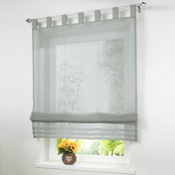 Roman Blind Voile Transparent Roller Blinds with Loops Curtains (W x H 100 x 155 cm, Light Grey)