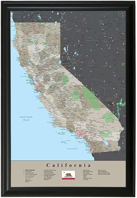 California - Earth Toned - Black Frame - 150 Pins Included - 27.5 inches x 39.5 inches