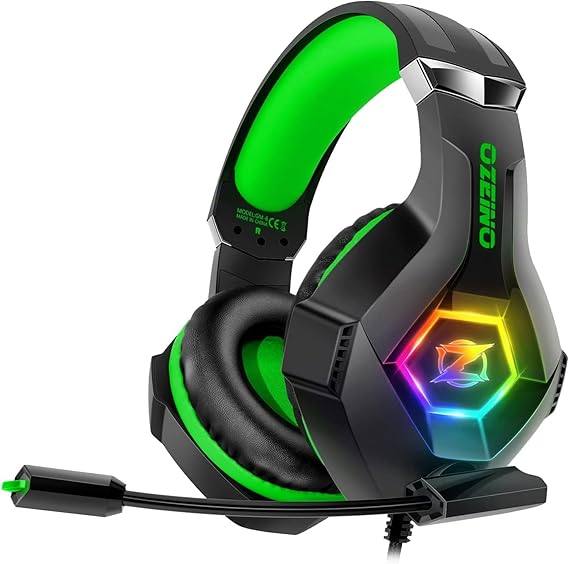 Ozeino Gaming Headset with Microphone for PS5/PS4/Xbox One/PC/Switch, Gaming Headphones with 3D Surround Sound &amp; Noise Cancellation Green