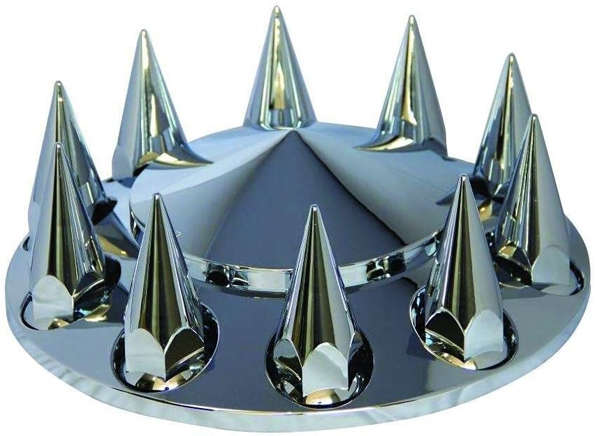 Fortpro Semi Truck Chrome Front Axle Wheel Cone Style Cover Kit Hub Cap w 33mm Spike Thread-On Nuts Covers | F247607