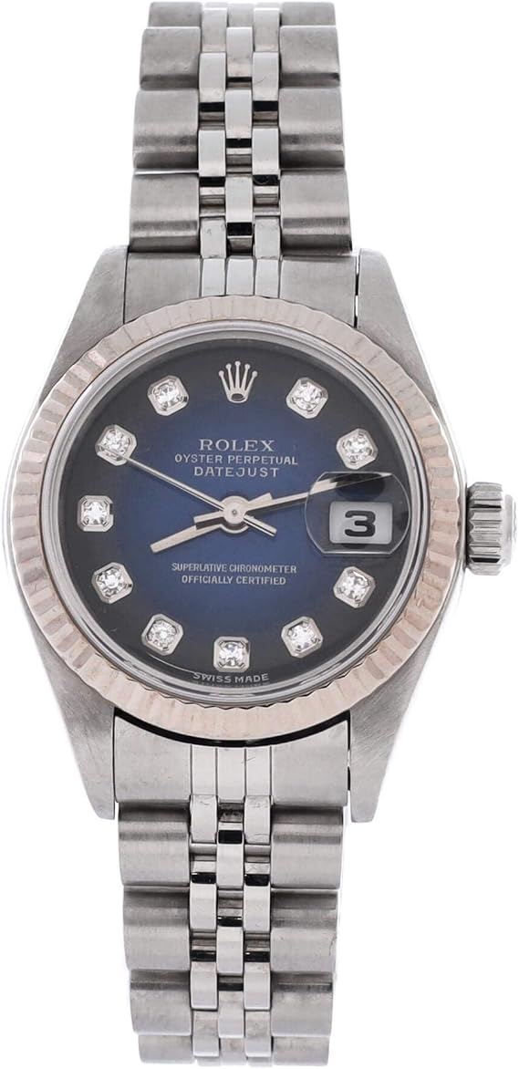 Pre-Loved Oyster Perpetual Datejust Automatic Watch Stainless Steel and White Gold with Diamond Markers 26, Silver