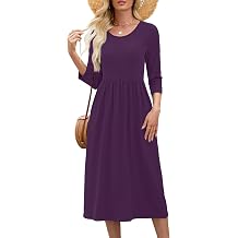 Heymoments Women's Casual 3/4 Sleeve Midi Dress Crewneck A Line Tiered Flowy Loose Trendy Long Dresses with Pockets