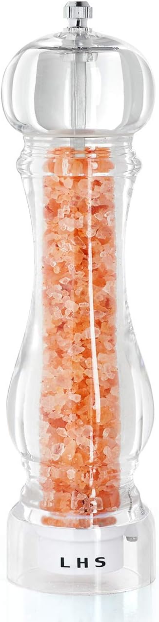 LHS Pepper Mill Grinder Salt Grinder, Arcylic Peppercorn Grinders with Adjustable Ceramic Coarseness-Clear(1 Pack)