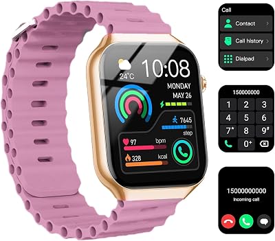 Smart Watch for Men Women, 2.09 AI Fitness Smartwatches with CallingSMS, Heart RateSleepSpO2 Monitor, Pedometer, Dual Bands, 3 Games for AndroidiOS Phones Pink