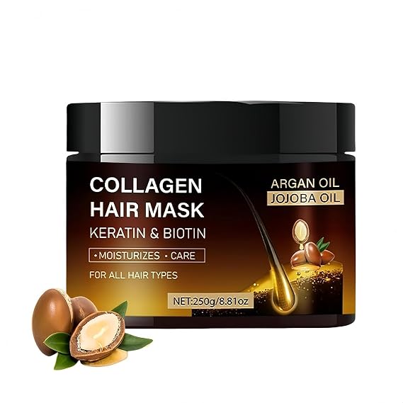 Keratin Hair Mask Treatment, Collagen Hair Mask with Keratin and Biotin, Argan and Jojoba Oil, Moisturizing Treatment for All Hair Types, 8.81 oz (1 Pcs)