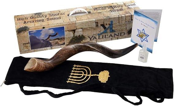 Authentic Kudu Shofar Set - Full Natural Yemenite Horn (26"-28") with Menorah Bag, Guide & Carrying Case Handmade in Israel by Yaliland