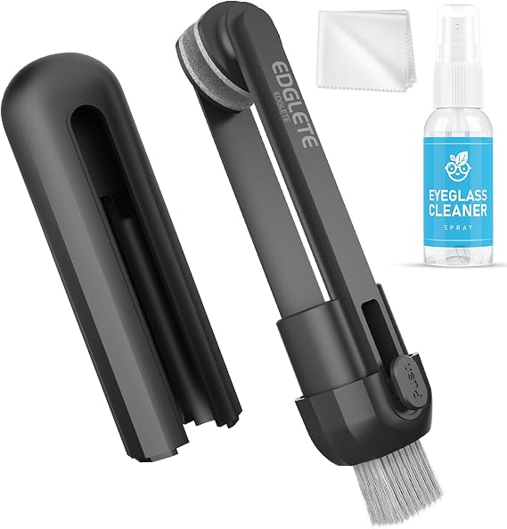 Glasses Cleaner Eyeglass Cleaning Kit, Lens Cleaners Spray with Microfiber Cloth, Portable Glasses Cleaning Kit for Travel, Safe Eyeglasses Cleaner Tool, No Streaks Scratch, Black