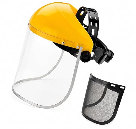Face Shield with Replaceable Clear & Mesh Visor, ANSI Z87.1 Tested Full Face Safety Shield, Adjustable Headgear for Grinding, Cutting, Woodworking, Chainsaw & Yard Work