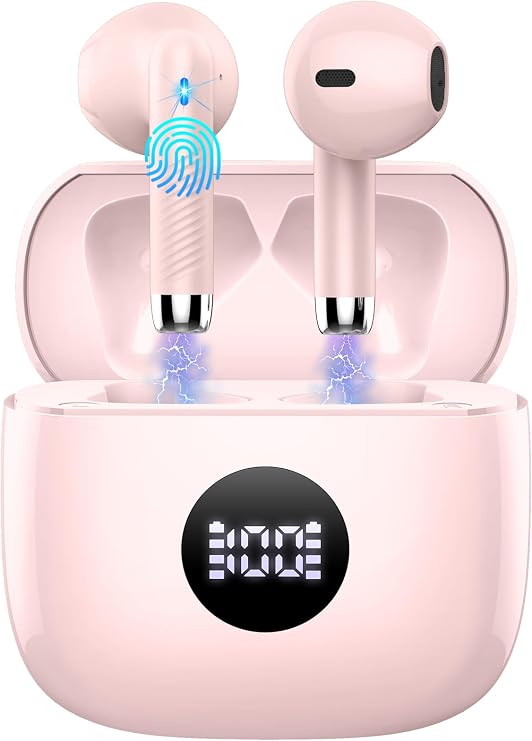 Jxrev Wireless Earbuds, Bluetooth 5.4 Earbuds Stereo Bass, Bluetooth Headphones in Ear Noise Cancelling Mic, USB C Sports Earphones IP7 Waterproof, 40H Playtime Mini Charging Red