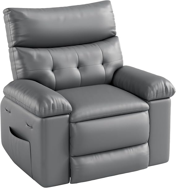 27" Electric Recliner Chair, PU Leather Electric Rocker Recliner, 360 Swivel Rocker, with Side Pocket, Oversized Recliner Chair for Living Room, Bedroom