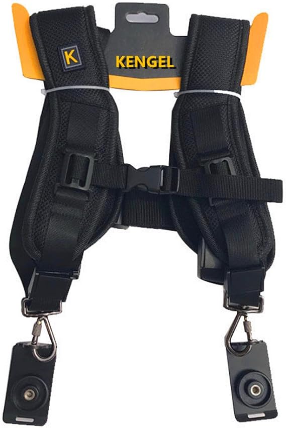 KENGEL Double-Shoulder Double-Camera Strap, While The Two Cameras Have a Tripod Base.