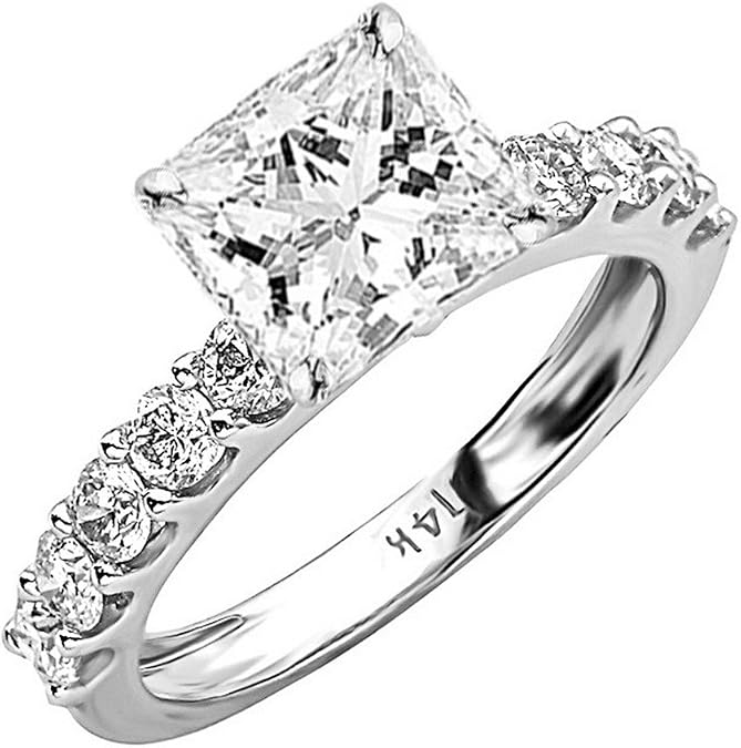 Houston Diamond District 3 to 7 Carat LAB GROWN IGI CERTIFIED DIAMOND Classic Side Stone Prong Set Princess Cut Diamond Engagement Ring (E-F Color VS1-VS2 Clarity)