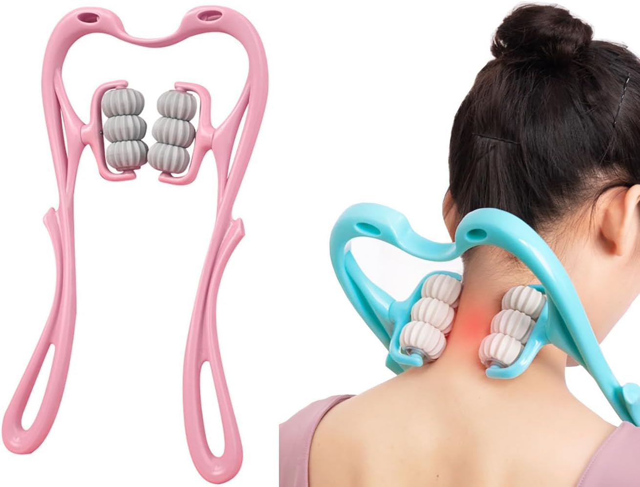 Neck Massager - Pink, 6 Balls Roller, Manual, Deep Tissue, Neck & Shoulder Massager
