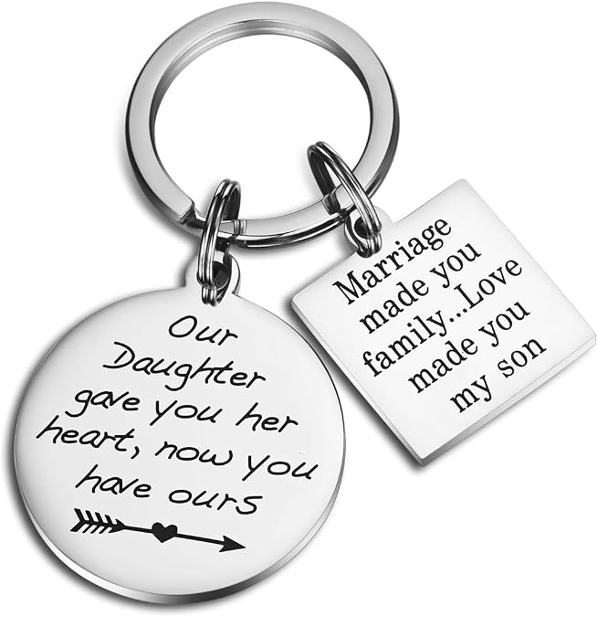 CJ&amp;M Son in Law Gift-Future Son Gift-Son in Law Keychain-Wedding Gift for Son in Law-Groom Gift- Gift-from Mother in law-Our Daughter Picked You