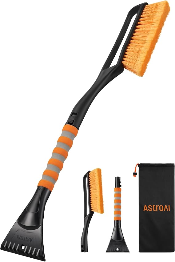 AstroAI 27 Snow Brush and Ice Scrapers for Car Windshield, Detachable Snow Scrapers with Ergonomic Foam Grip for Cars, Trucks, SUVs Heavy Duty ABS, PVC Brush, Orange