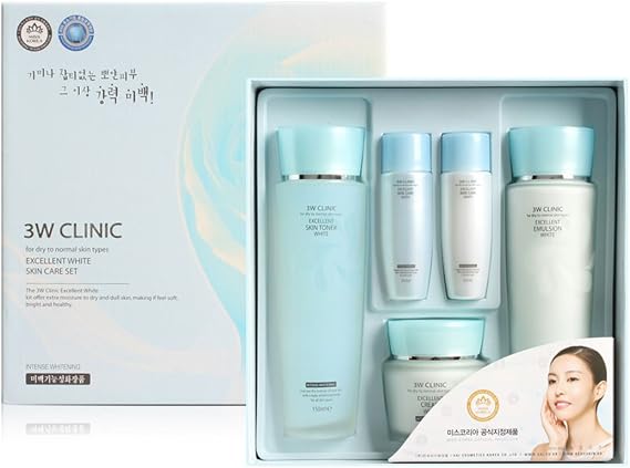 3W Clinic Korean Cosmetics 3w Clinic Excellent White Skin Care Set of 3, Tree Sap, Emulsion, Cream