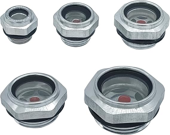 5 Pack Oil Sight Glass Stainless Steel Threaded Liquid Level Indicator | Threaded sight glass monitors liquid level, fits hydraulic tanks, pumps and air compressor equipment connections