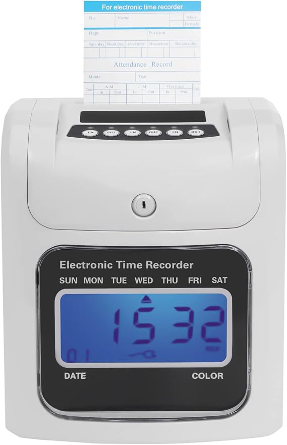 Calculating Time Clock, Electronic Time Recorder, Small Business Punch Pak, Check in and Out Machine for Employees, Includes 50 Time Cards and 1 Security Key, Up to 50 Employees