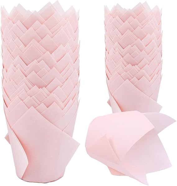 200 Pieces Tulip Cupcake Muffin Liners Greaseproof Paper Baking Cups Cupcake Wrappers for Birthday Wedding Party Baby Showers Catering Restaurants(Pink)