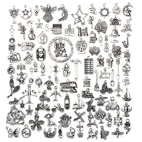 Assorted Daily Supplies Living Necessities Charm Pendant Connector for DIY Jewelry Making Accessaries100pcs,Antique Silver Tone