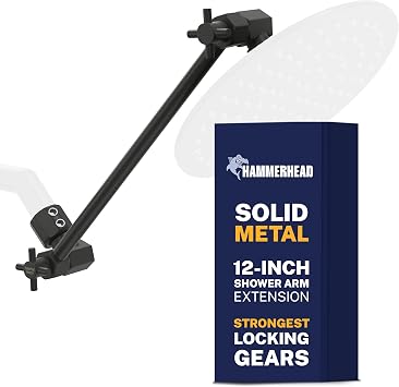 HammerHead Showers Solid Metal 12 Inch Adjustable Shower Head Extension Arm, Raises Showerhead Height, Shower Extender Arm Supports Up to 10 lbs, Matte Black