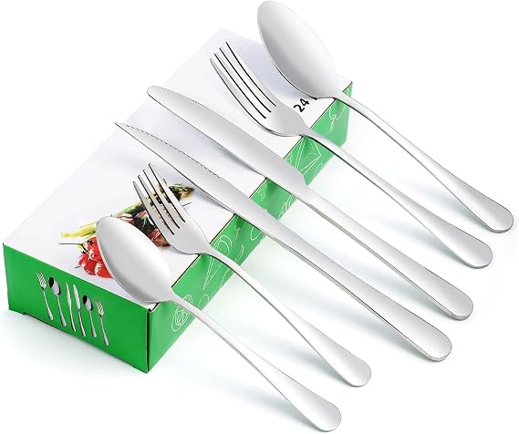 24 Piece Silverware Set Stainless Steel with Steak Knives