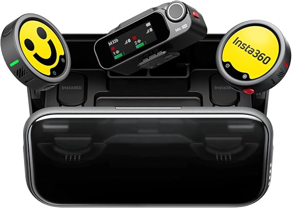 Insta360 Mic Pro (2 TX + 1 RX + Charging Case), Wireless Mini Lavalier Microphone for iPhone/Camera/Android, Video Recording, Vlogging, Bluetooth, Customizable E-Ink Display, 3-Mic Array, 30hrs Use