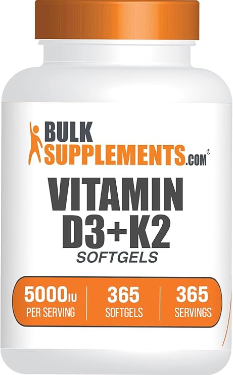 Vitamin D3 + K2 5000 IU Softgels - D3 K2 Supplement, for Immune Health - Gluten Free, 1 Softgel per Serving, 365 Count (Pack of 1)