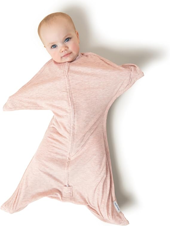 SleepingBaby Zipadee-Zip Transition Swaddle - Cozy Baby Swaddling Blanket with Zipper Convenience - Roomy Wearable Blanket for Easy Diaper Changes - 6-12 Month - Ballet Pink Heather