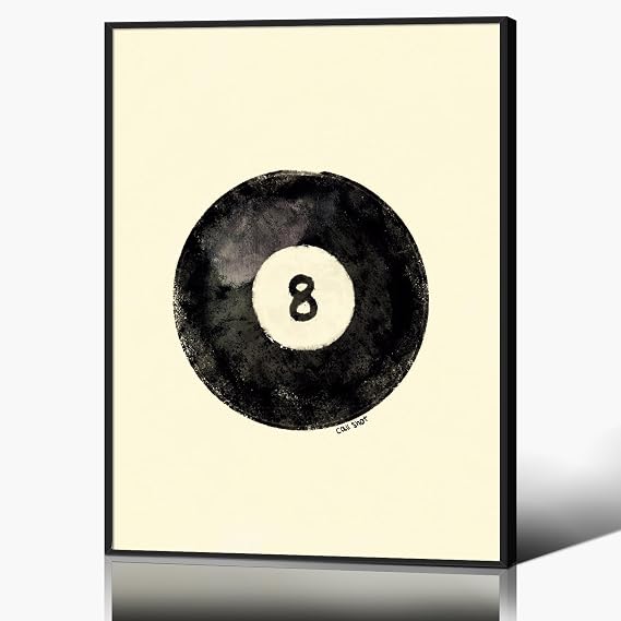 Xianyojafa Vintage 8 Call Shot Pool Ball Print Poster, Trendy Lucky Number 8 Billiards Ball Canvas Wall Art, Pool Game Pictures for Boys Bedroom 12x16in Framed