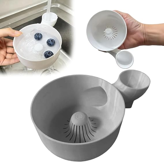 Smart Fruit & Veggie Washer, Automatic Vegetable and Fruit Washer, Printing Automatic Fruit Cleaner Spinner, Vortex Spin Produce Cleaner for Berries, Leaves, Grapes (Gray, 8.8in)
