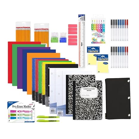 Mega Set 70 Essential Supplies for Students - School Supply Kit for Kids & Teens Includes Notebooks, Pens, Pencils, Highlighters, Sticky Notes & More