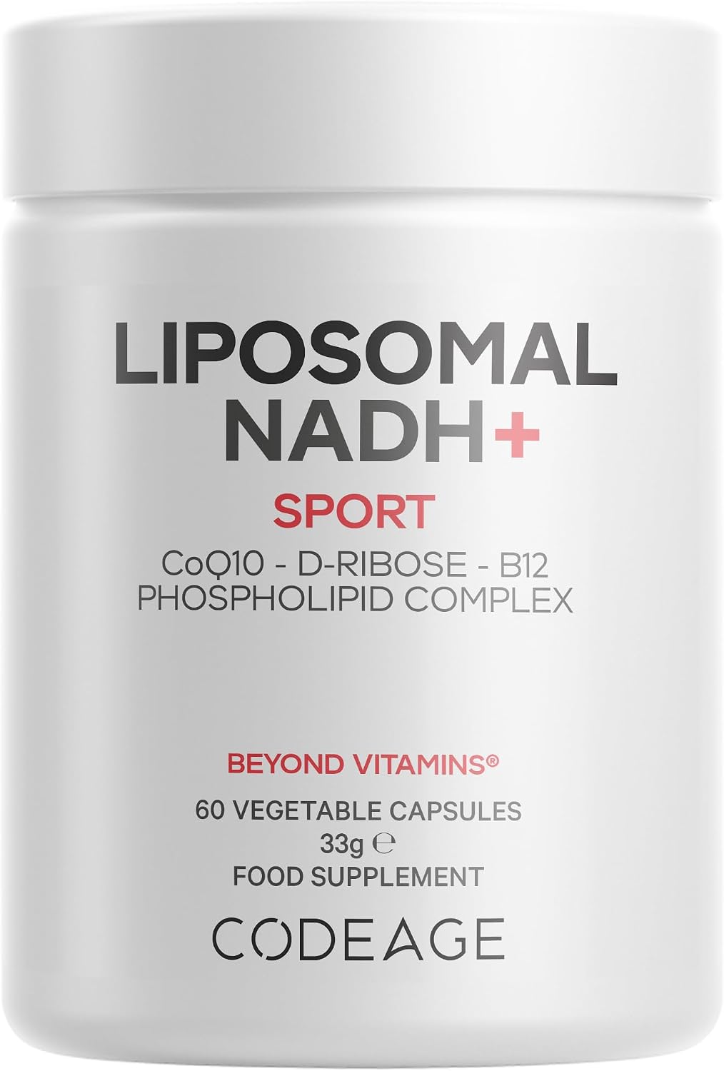 Codeage Liposomal NADH Sport – NADH, CoQ10, D-Ribose &amp; Vitamin B12 – Vegan Supplement with Phospholipid Liposomal Matrix – Gluten-Free, Non-GMO – 60 Capsules – 2-Month Supply