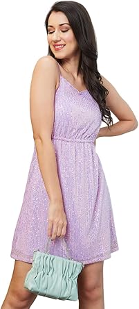 Globus Women Lavender Embellished A-Line Knee-Length Dress-3637122003, Medium