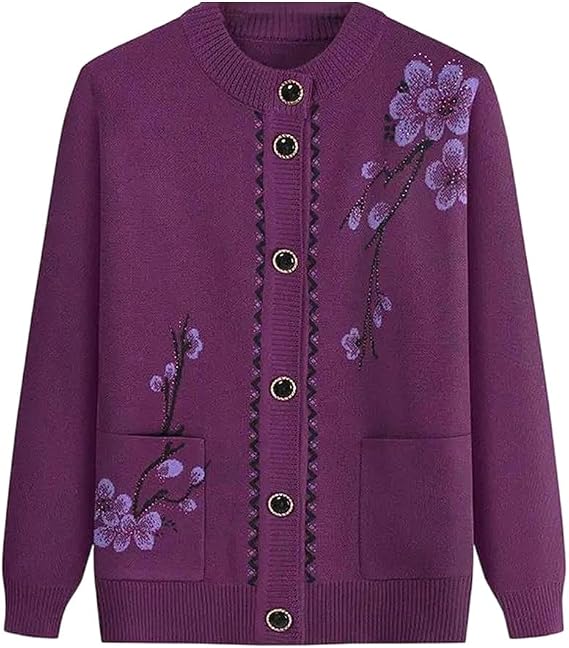 Grandma Knitted Cardigan Middle-Aged and Elderly Women's Sweaters Coat Warm Long Sleeve Knit Tops