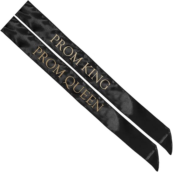 Andersons Black Satin Prom King and Queen Sashes, 3" x 72" GoldImprinted Royalty Sashes for Prom Night Coronation and School Events, 2Piece Set