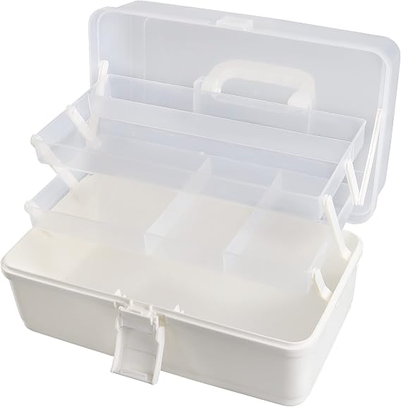 3 Layer Multipurpose Storage Box White Tackle Box Organizer - Craft Organizer with Handle, Portable Art Supplies Case, Medicine First Aid Box, Sewing & Tool Organizer with Divided Trays