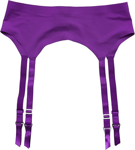 TVRtyle Women's Skin/Purple Seamless Plus Size 4 Wide Straps Metal Buckles Sexy Garter Belt for Stockings S506S