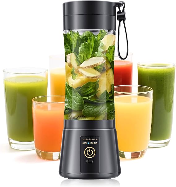 Personal Size Portable Blender Make Smoothies - 12oz Mini Blender Juice Cup | Small Blender with 6 Steel Blades, BAP-Free, Powerful Blend, Easy Clean, Lightweight, Suit in Office, Gym, Home